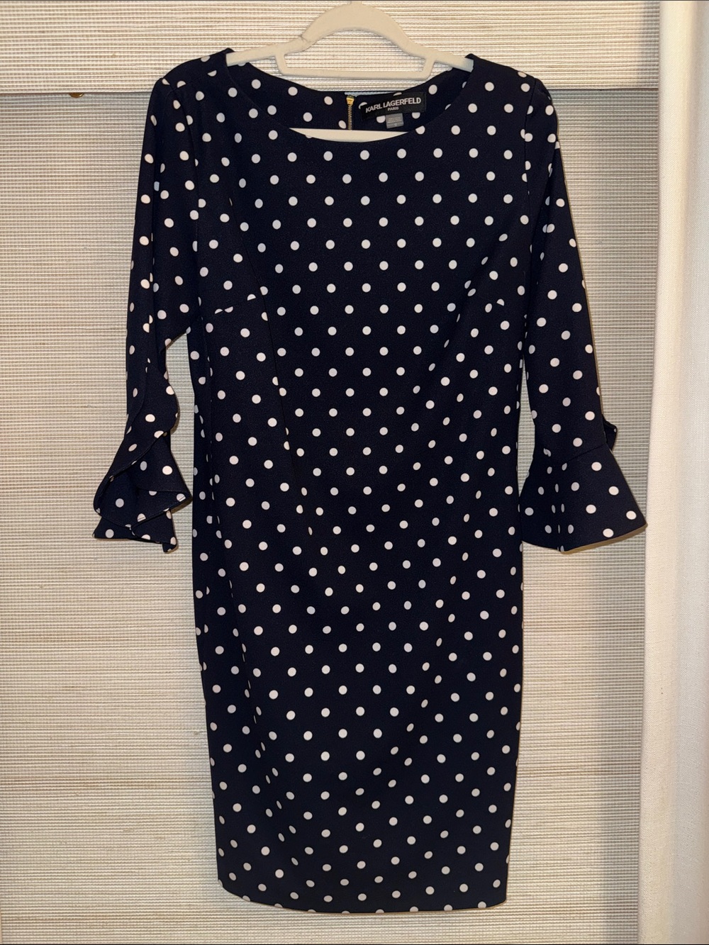 Karl Lagerfeld Paris Black & White Polka Dot Dress with Bell Sleeves Size 12